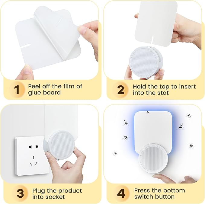 Fly Trap Indoor, Fruit Fly Trap Plug-in (2 Devices + 6 Refills), Sticky Gnat Trap for Home, Flying Insect Catcher for Kitchen, Bedroom & Houseplants, Safe for Kids & Pets
