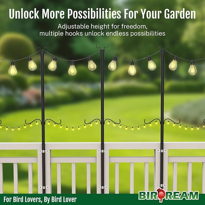 Birdream 4 Pack 10FT String Light Poles for Outside with Shepherd's Hook, Metal Pole for Wedding Party Garden Backyard Patio Decor Decoractions
