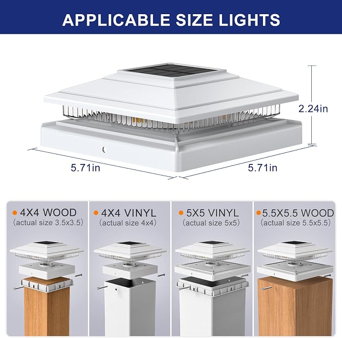 APONUO Solar Post Cap Lights 16-Pack, White IP64 Waterproof 16 LED Fence Post Solar Lights for 4x4 5x5 6x6 Wood/Vinyl Posts, 2-Mode Deck Post Lights Solar Powered, 10-Hr Lighting for Patio Yard Porch