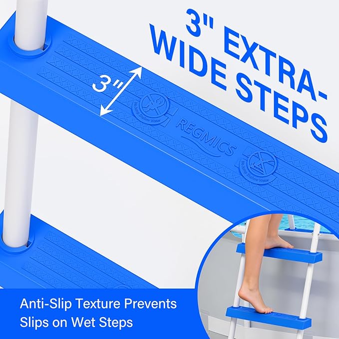 Heavy Duty Steel Frame Swimming Pool Ladder for Above Ground Pools, 3-Step Double-Sided Pool Stairs for 42" Height Pools, 450lbs Capacity with Anti-Slip Rubber Feet & Wide Steps