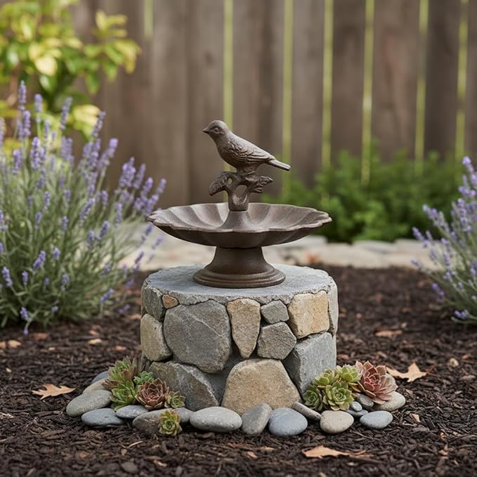 Comfy Hour 6" Mini Pedestal Bird Bath, Decorative Cast Iron Tabletop Bird Feeder for Garden Porch & Patio, Antique Style Metal Wild Bird Seed Dish, Outdoor Decor Accent, Bronze Finish, 1 Unit