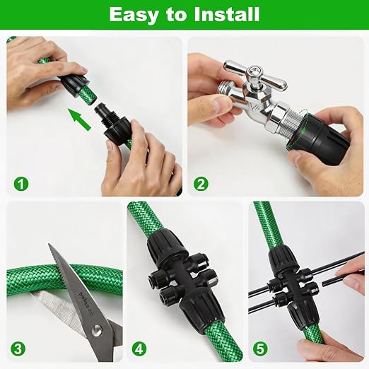 50 FT 1/2 Inch Drip Irrigation Tubing Kit:Premium Garden and Landscape Watering System-Drip Irrigation Hose with 2 Quick Connector 4-Way Connector,2 Quick Connector 6-Way Connector and Tube Cap