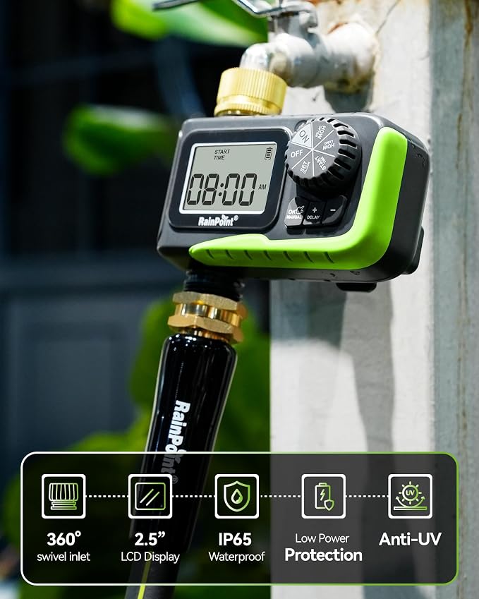 RAINPOINT Sprinkler Timer, Brass Inlet Water Timer for Garden Hose, Garden Hose Controller for Watering, Irrigation with Manual Watering/Rain Delay for Outdoor Lawn & Yard