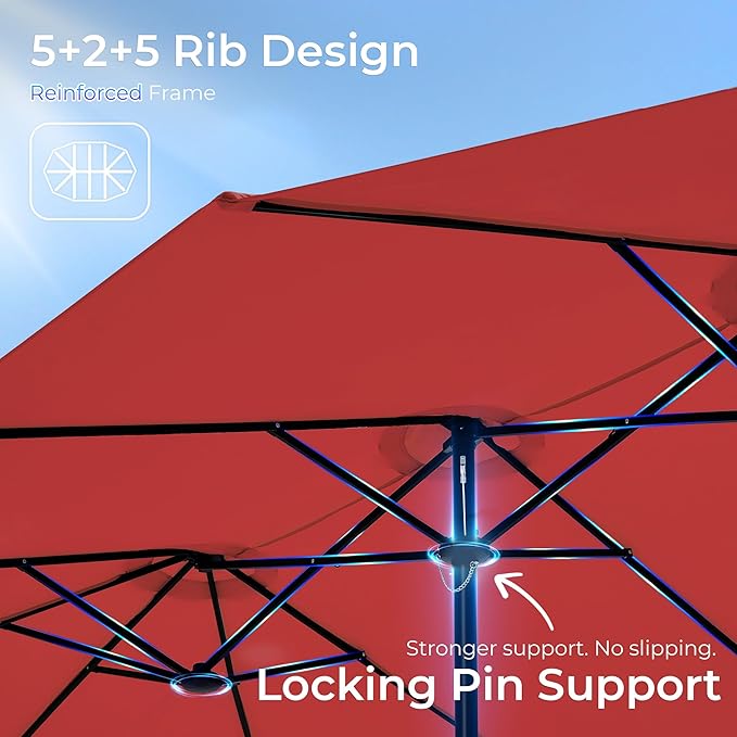 SUPERJARE 15FT Outdoor Patio Umbrella with Base Included, Double Sided Pool Umbrellas with Fade Resistant Canopy, Extra-Large Table Umbrella for Deck, Market, Backyard, Burgundy