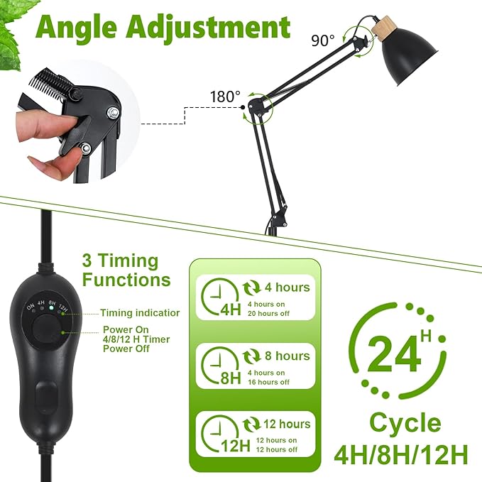 HMVPL Grow Lights for Indoor Plants Full Spectrum, Plant Lights for Indoor Growing with 20W COB Grow Light Blub, 4/8/12H Timer, Standing Tall Grow Lamp for Middle Large Plants(75'', Height Adjustable)
