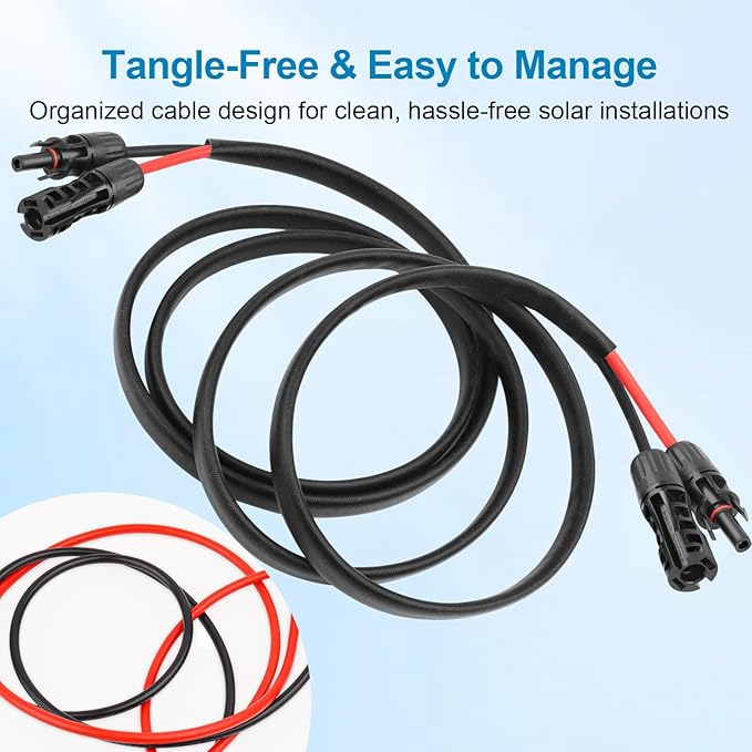 XRDS -RF Solar Cable 3FT, 8AWG Solar Extension Cable with Male & Female Solar Connectors, Flame-Retardant Protective Sleeving Solar Panel Cable, Weatherproof PV Wire for Solar Panel Connection