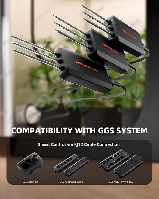 Spider Farmer GGS 3 in 1 Soil Sensor Pro 3Pcs, EC Moisture Temp Meter Tester with RJ12 Support Smart APP Control for Garden Indoor Grow Tent Room