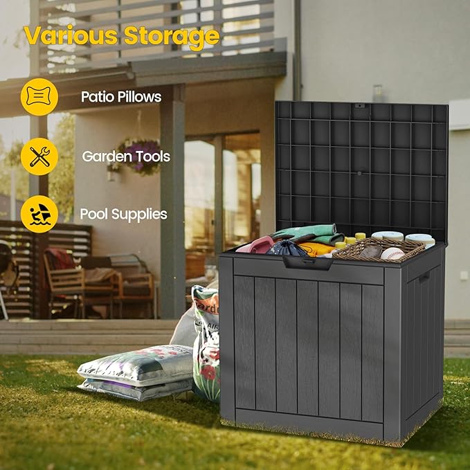 Zapdos Outdoor Storage Box, 31 Gallon Deck Box Indoor and Outdoor Use, Waterproof Resin Storage Bin for Patio Cushions Gardening Tools Package Delivery, Lockable, UV Resistant, Black