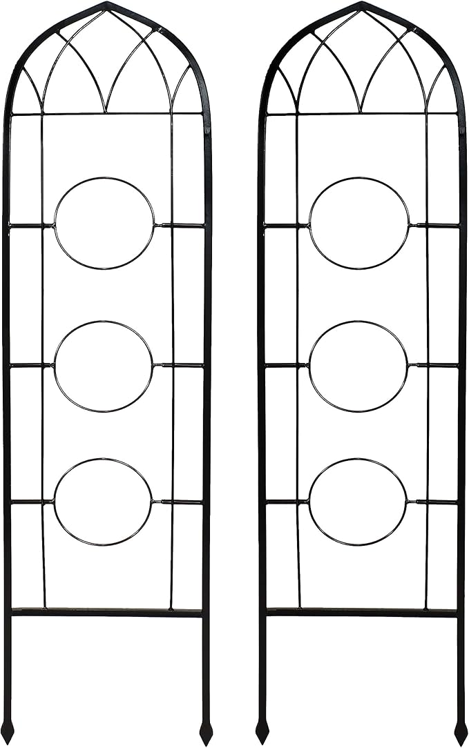Sunnydaze Steel 2-Piece Arched Garden Trellis for Climbing Plants with 3 Folding Flowerpot Supports - 48"