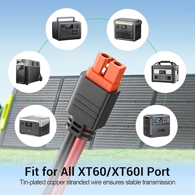 Bateria Power 12AWG XT60i Connector, 12 Gauge 10FT Solar to XT60i Adapter Extension Cable for RV Foldable Solar Panel, Portable Power Station, Solar Generator