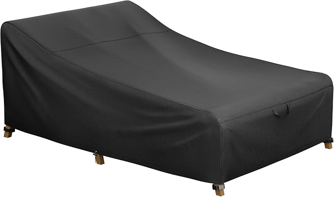 iBirdie Outdoor Double Wide Chaise Lounge Cover 82L x 57W x 32H inch Waterproof Patio Furniture Covers Lawn Pool Chair Cover 1 Pack Black