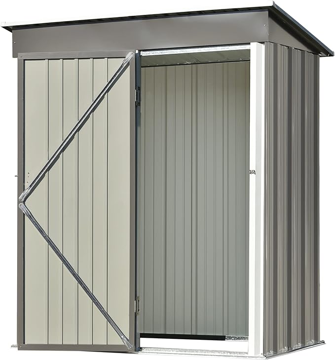 5ft x 3ft Outdoor Storage Shed with Adjustable Shelf Metal Garden Shed with Lockable Door for Backyard Patio Lawn Gray No Shelves