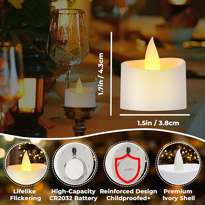 White Flameless Tea Lights - 50 Pack Commercial Grade LED Tea Lights for Large Weddings, Events & Modern Home Decor (White Base, 50 Pack)
