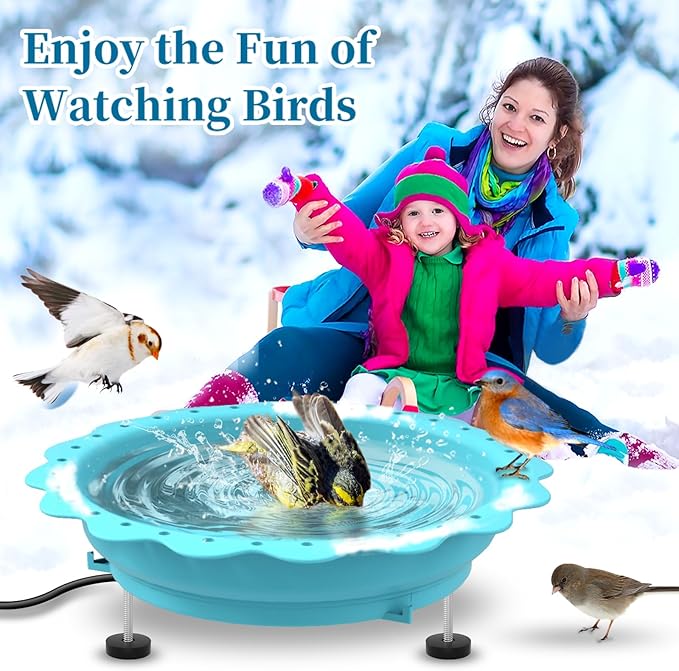 Heated Bird Bath for Outside Winter, Powerful 100W Thermostat Control Heated Bird Baths for Outdoors with 3 Metal Extension Screws, Heated Birdbath Water Heater for Garden Yard Patio Lawn(Blue)