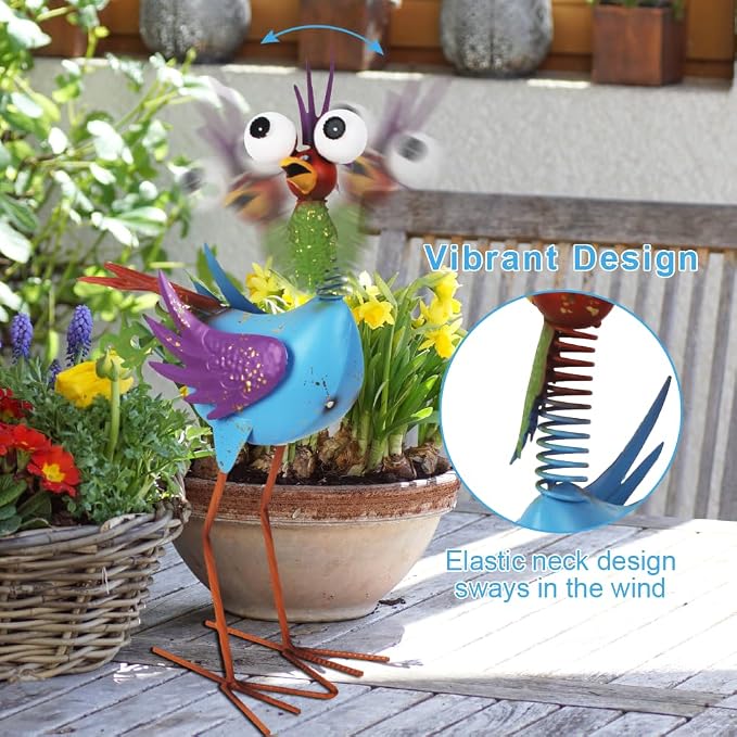 Metal Wacky Rooste Garden Statue, 17‘’ Rooster Decor Yard Statue Decorations Outdoor, Chicken Yard Art for Outside, Patio, Backyard, Lawn (Blue & Purple)