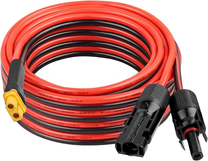 XRDS -RF Solar Connector to XT60 Cable 20FT, 10AWG Solar to XT60 Female Extension Cable, 600V Rated Power Cable for Solar Panels, Batteries, Power Stations – Heavy-Duty High Current Transfer