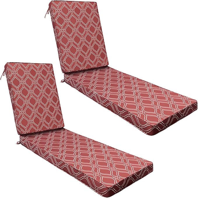 AAAAAcessories Outdoor Chaise Lounge Cushions, Fade-Resistant, Waterproof Patio Furniture Replacement Cushions, 78" x 20" x 3", Set of 2, Clay Red Vine Trellis