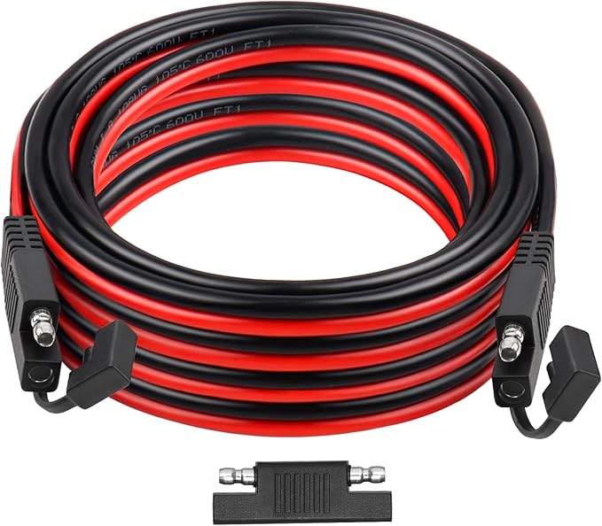 SAE Extension Cable 30FT–Heavy Duty 10AWG Tinned Copper Wire with SAE Battery Cable Terminal Connectors for Automotive, RV, Marine, and Solar Applications.