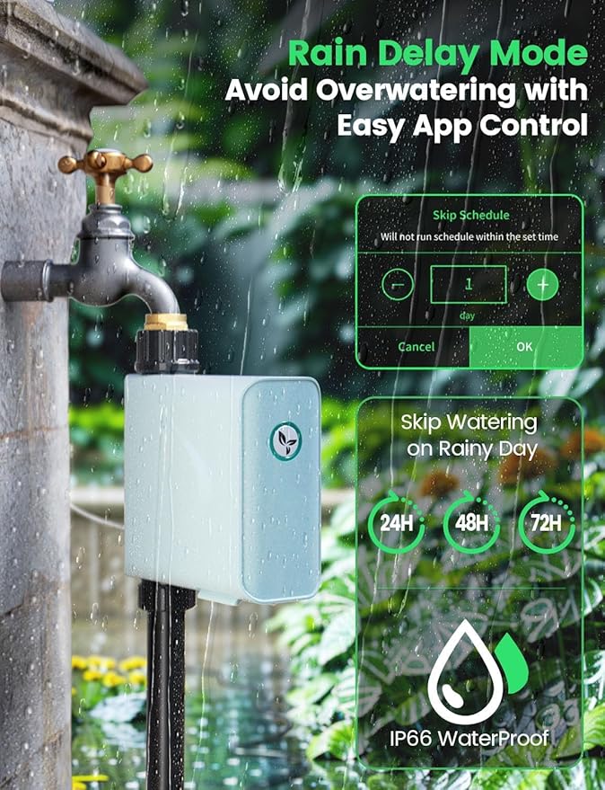 LetPot Smart WiFi Water Timer for Garden Hose Faucet, [Solar-Powered 365Days Uninterrupted Power] Sprinkler Timer Outdoor Programmable,WiFi Hub & Type-C & 5W 6000mAh Portable Solar Panels