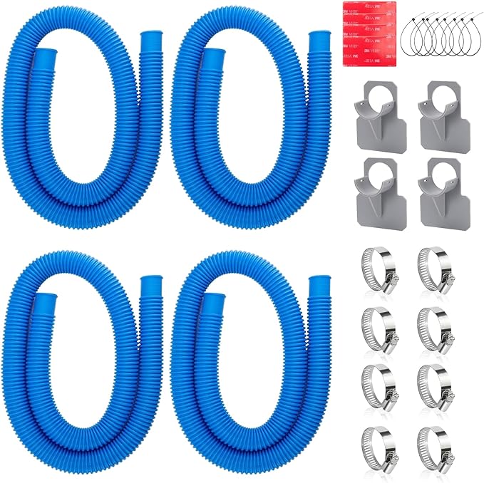 1.25" x 41in Pool Hoses Set for Above Ground Pools – Pool Pump Replacement Hose with Clamps, Compatible with Intex, Coleman, Summer Waves Pool Pumps & Filters (4 PACK Blue)