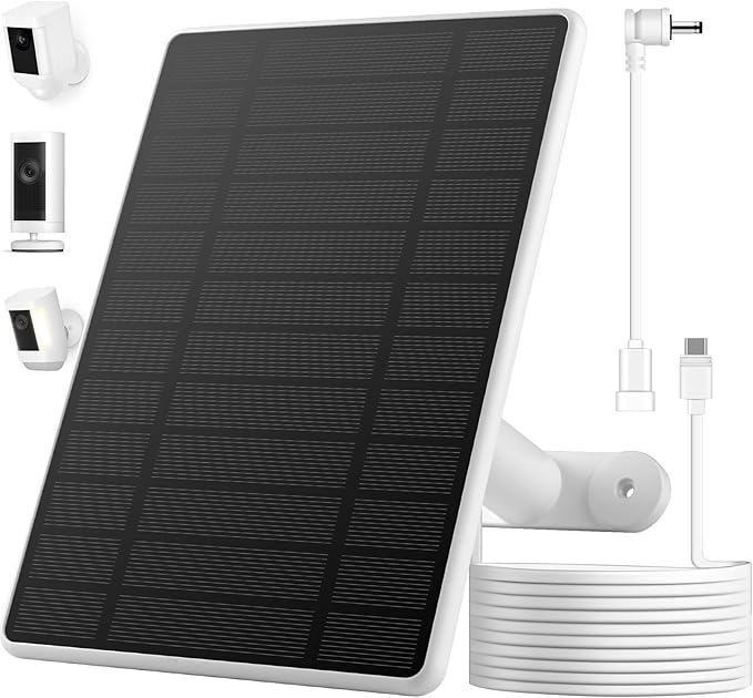 Solar Panel for Ring Camera, 6W Solar Charger Compatible with Rings Spotlight Cam,Plus,Pro,Rings Stick Up Cam Batterys, 10ft Long Cable with USB-C to Ring Barrel Plug Adapter