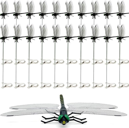 20 Pcs Black 3D Lifelike Dragonfly Clip & Garden Stake, Upgraded Detachable Fake Dragonfly Decor with Flexible PVC Wings, Nature-Inspired Outdoor Comfort Accessory for Hiking Hat, Camping and Patio