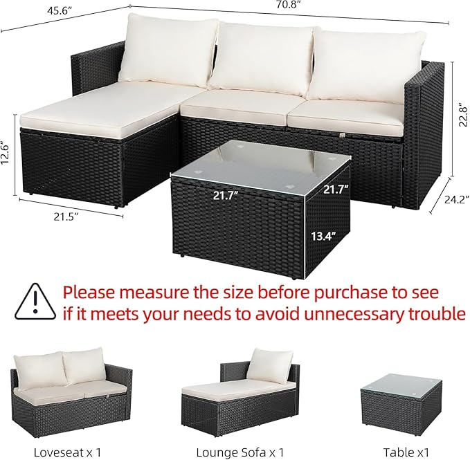 Shintenchi 4 Pieces Patio Furniture Sets, Outdoor Sofa Patio Sectional Sets All Weather, Wicker Rattan Seating Sofa Couch withwith Cushions & Coffee Table for Yard, Garden, Porch, Poolside (Beige)