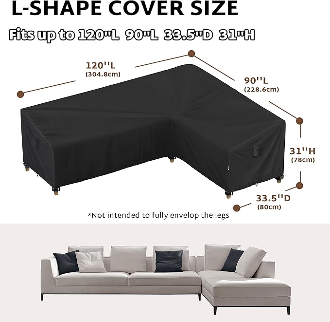 iBirdie Outdoor Patio Furniture Cover fit 120 x 90 inch, 118 x 89, L-Shaped Sectional Sofa, Waterproof Weatherproof Heavy Duty 600D Garden Cover for Outside L Shape Couch