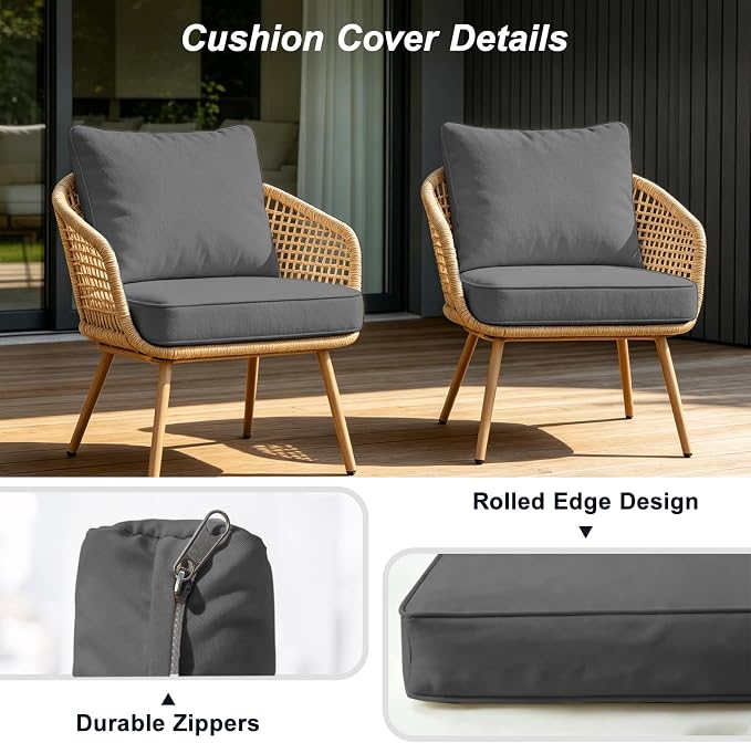 4-Piece Outdoor Patio Cushion Covers, Seat & Back Replacement Set, Covers Only for Patio Furniture, Porch, Deck, Balcony (4Pcs-Gray, 24 * 24 * 4-inch)