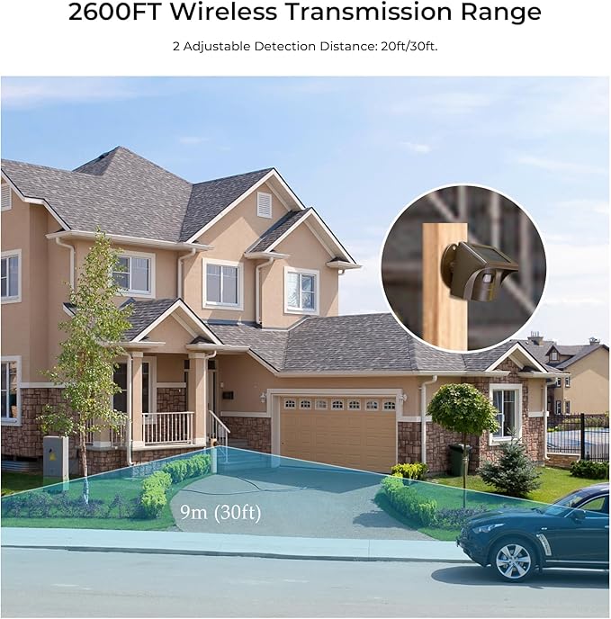 eMACROS Solar Wireless Driveway Alarm System (1/2 Mile Range, 1 Receiver & 4 Solar Sensors) - Weatherproof Outdoor Motion Detector for Farm, Long Driveway & Property Security