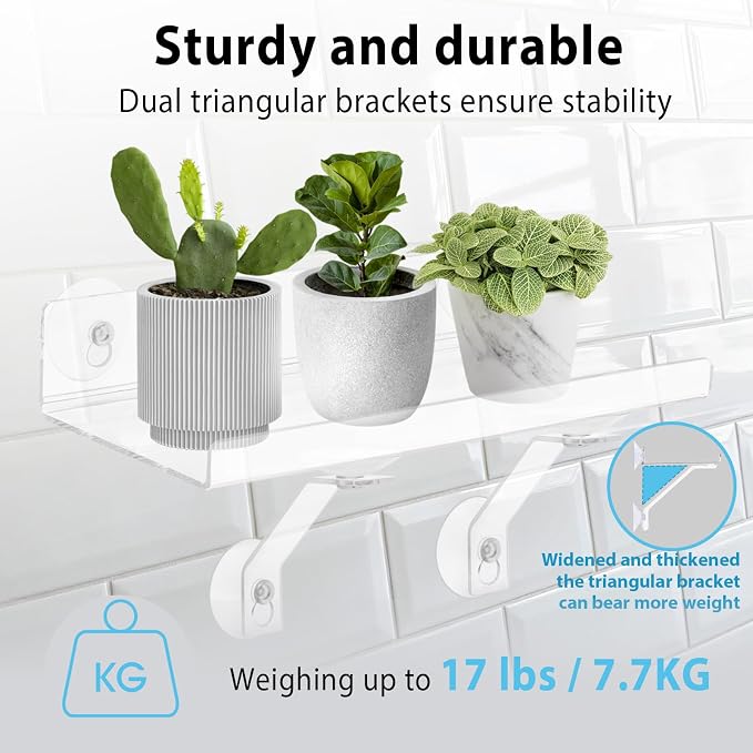 2 Pack 12 Inch Acrylic Window Boxes Plant Shelves, 6 Inch Extra-Wide Windowsill Extender – Features Suction Cups and Support Brackets for Succulents, Herbs, Seed Starting | Indoor/Outdoor Use