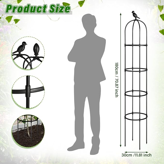 Sadnyy 4 Pack 6 ft Garden Obelisk Trellis for Climbing Plants Outdoor- Heavy Duty Rustproof Metal Pipe with Plastic Coated Plant Trellis for Clematis Grape Pea Vines Tomatoes Cucumbers Flowers(Black)
