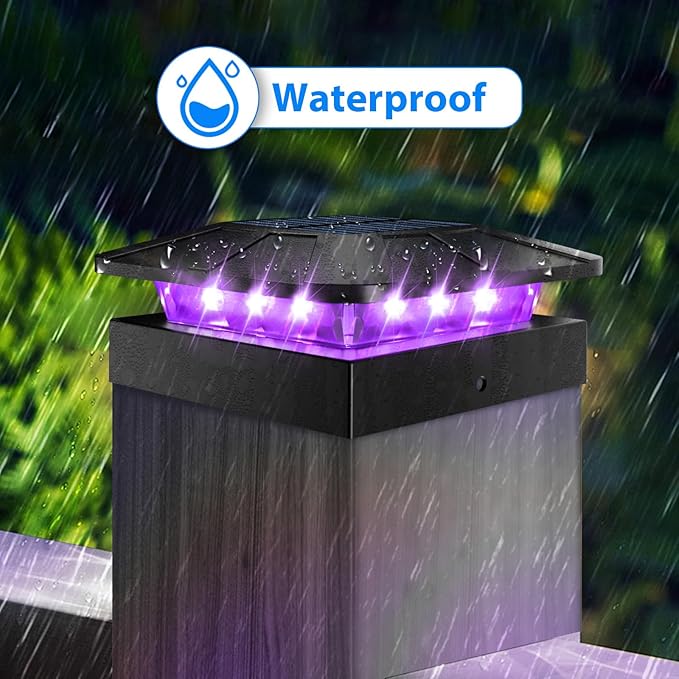 Peasur 2 Packs 4x4 Solar Post Cap Lights Outdoor, Purple & Warm White LED Fence Caps Light Waterproof, Wood & Vinyl Post Top Lighting for Deck Mailbox Railing Porch Outside