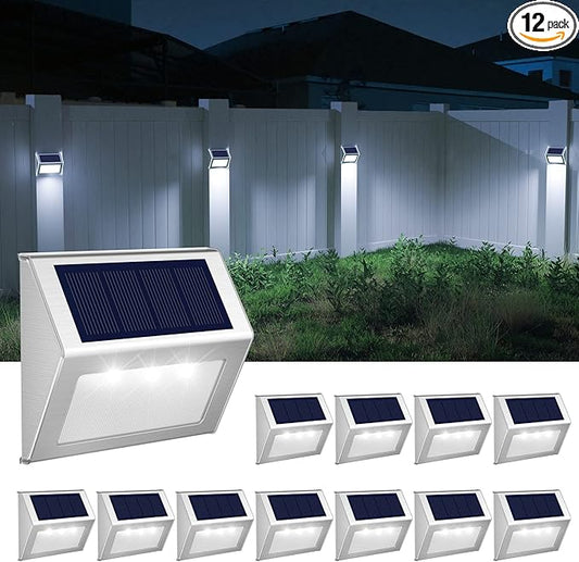 JSOT Solar Lights Perfect for Deck, Fence, Stair, Step Decor-Cool White-12P | Stainless steel material, waterproof, Solar Powered, yard, patio deck rail