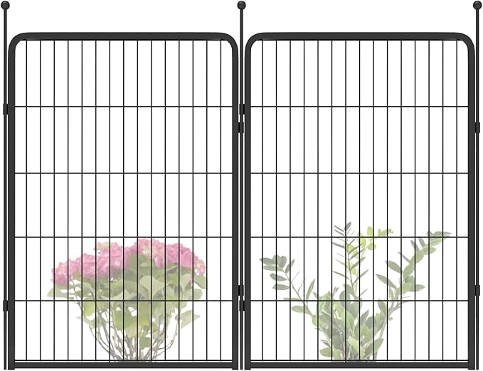 FXW Garden Fence Outdoor for the Yard – 40in(H) x 4.5ft(L) Heavy Duty Metal Animal Barrier for Dog, No Dig Decorative Dog Fence, 2 Panels, Black