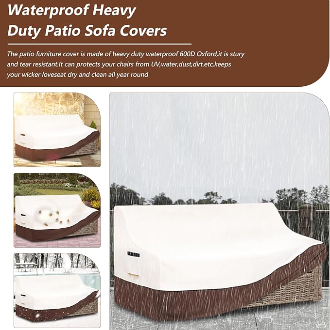 Outdoor Couch Cover | Heavy-Duty Waterproof Outdoor Sofa Cover | All-Weather Patio Furniture Covers for Loveseats & Benches (Beige, Fits 53" W x 32.5" D x 31" H)