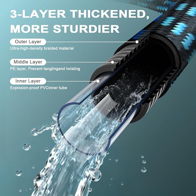 garden hose, non-extendable and ultra-lightweight 25 ft, equipped with 10-function nozzle. Kink-free, sturdy, flexible, and wear-resistant, suitable for use in yards, lawns, outdoors (25 FT)