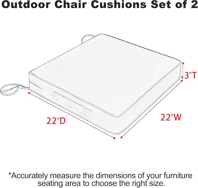 Favoyard Patio Chair Cushions 22 x 22 x 3 Inch Waterproof Outdoor Seat Cushions for Patio Furniture 3-Year Color Fastness Garden Sofa Couch Chair Pads with Handle & Adjustable Straps Set of 2, Green