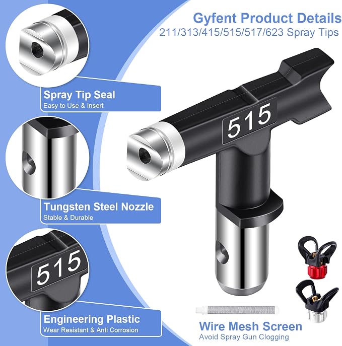 22Pcs Airless Paint Sprayer Gun Kit, 3600PSI Spray Gun with 50Ft x 1/4“ NPT Airless Paint Sprayer Hose & 6Pcs Reversible Spray Tips & Guide Tool & 4Pcs Extension Wand & 6Pcs Filters