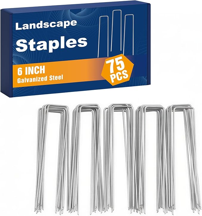 Whonline 75 Pack Landscape Staples 6 Inch, Galvanized Garden Stakes U-Shaped Landscaping Pins Tent Stakes Yard Ground Staples for Weed Barrier Fabric Lawn Fence Turf Plant Cover Outdoor Decorations