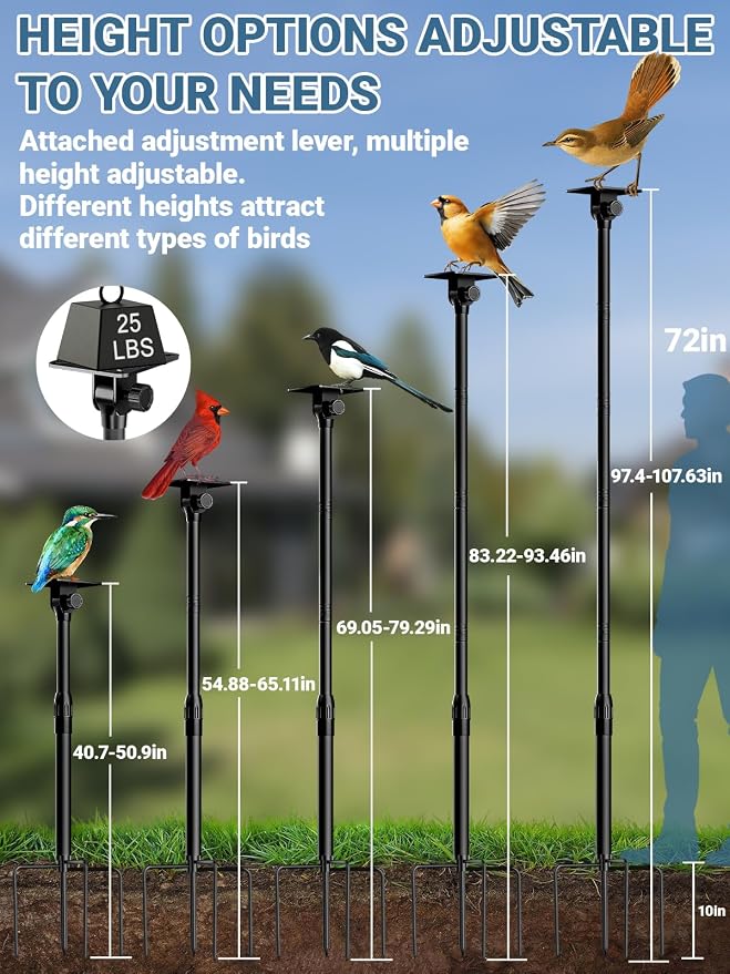 107 inch Squirrel Proof Bird Feeder Pole, Heavy Duty Bird Feeder Stand, Adjustable Tall Bird House Pole with 2 Shepherds Hooks for Backyard&Outdoor Garden Bird Houses, Cameras, Weather Station