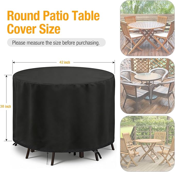 POMER Waterproof Round Patio Outdoor Table Cover,Bar Height Table and Chair Cover Waterproof Outdoor Tall High Table Cover for Round Furniture Set (42" D x 38" H)