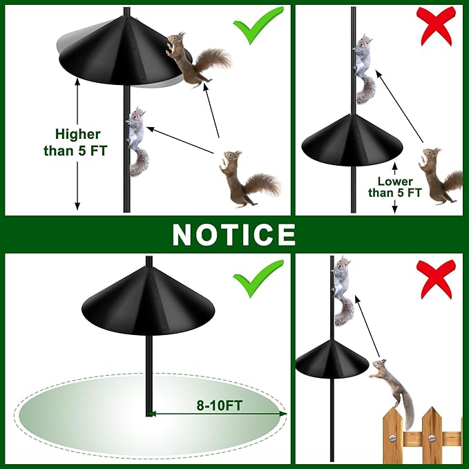 Squirrel Baffles for Protecting Outdoor Bird Feeder Pole and Bird Houses, Pole Mount Squirrel Proof Guard Stopper for Bird Pole-(Black, 16 inch,2 Packs)