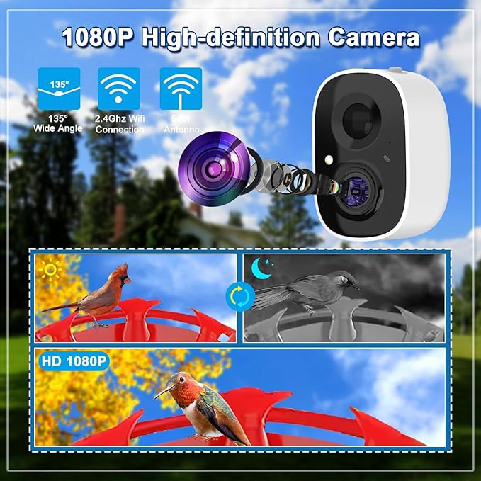 Hummingbird Feeder with Camera,Wireless Smart Bird Feeders for Outdoors Video Watching AI Camera with Auto Capture Videos & Motion Detection Ideal Gift for Bird Lovers