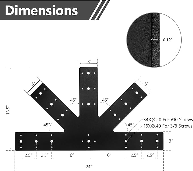 Sihnman 24.0"x13.5" Powder Coated 12 Pitch Gable Plate (1 pc). Heavy Duty 3mm Structure Steel for Decorative Gable Plate, Cedar Gable Bracket, Steel Truss Base Fan for Truss Roof Plate, Pergola Plate.