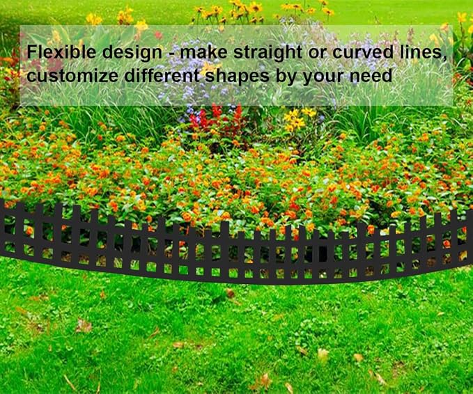 Garden Edging 33FT x 4.1~4.9IN Tall, Landscape Edging Borders with 60pcs Plastic Stakes,Arched Design Black Flexible Lawn Edging Border, No Digging Edge Fence DIY for Tree Flowerbeds Grass Yard