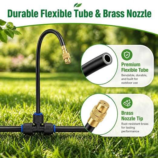 120Ft 1/4" Drip Irrigation System, 360° Adjustable Brass Nozzles, Save 80% Watering Garden Kit, DIY Tool-Free Quick Connect Sprinklers for Outdoor Plants, Landscape, Raised & Flower Beds, Greenhouse