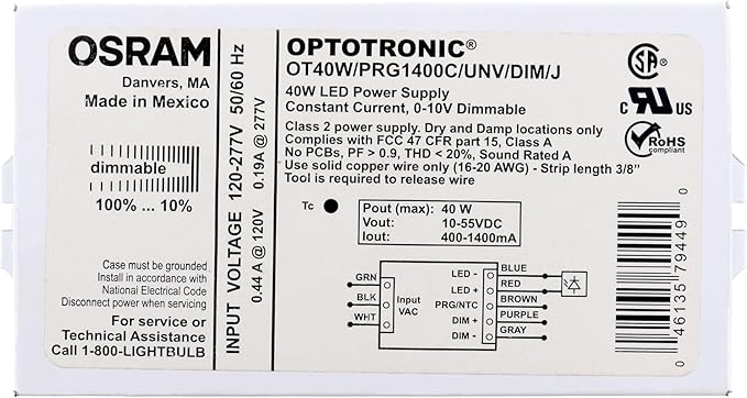 Sylvania 79449-40 watt 120/277 volt Dimmable LED Power Supply (OT40W/PRG1400C/UNV/DIM/J)