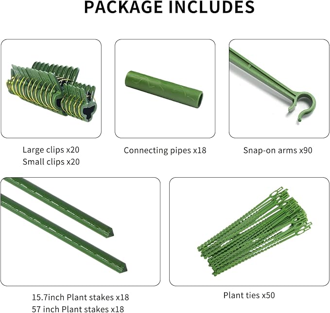 Growsun Tomato Cage for Garden, Upto 73 inch 6 PackTall Tomato Trellis Garden Stakes Plant Support, Green(5ft Stake add 18 inch Adjustable Stakes)