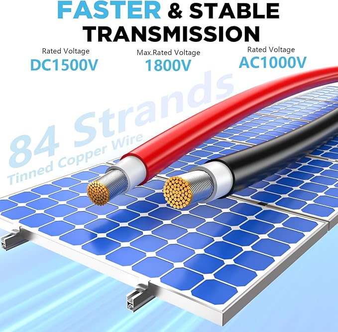 Solar Panel Wire 165Ft, Solar Wire 10AWG, Solar Cables, Solar Extension Cable, 10 Gauge Tinned Copper PV Wire for Home Roofs RV Boat Marine Automotive Camping Solar Panels